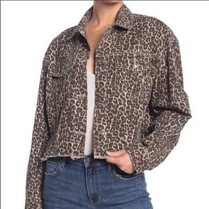 Cropped cheetah free people Jean jacket